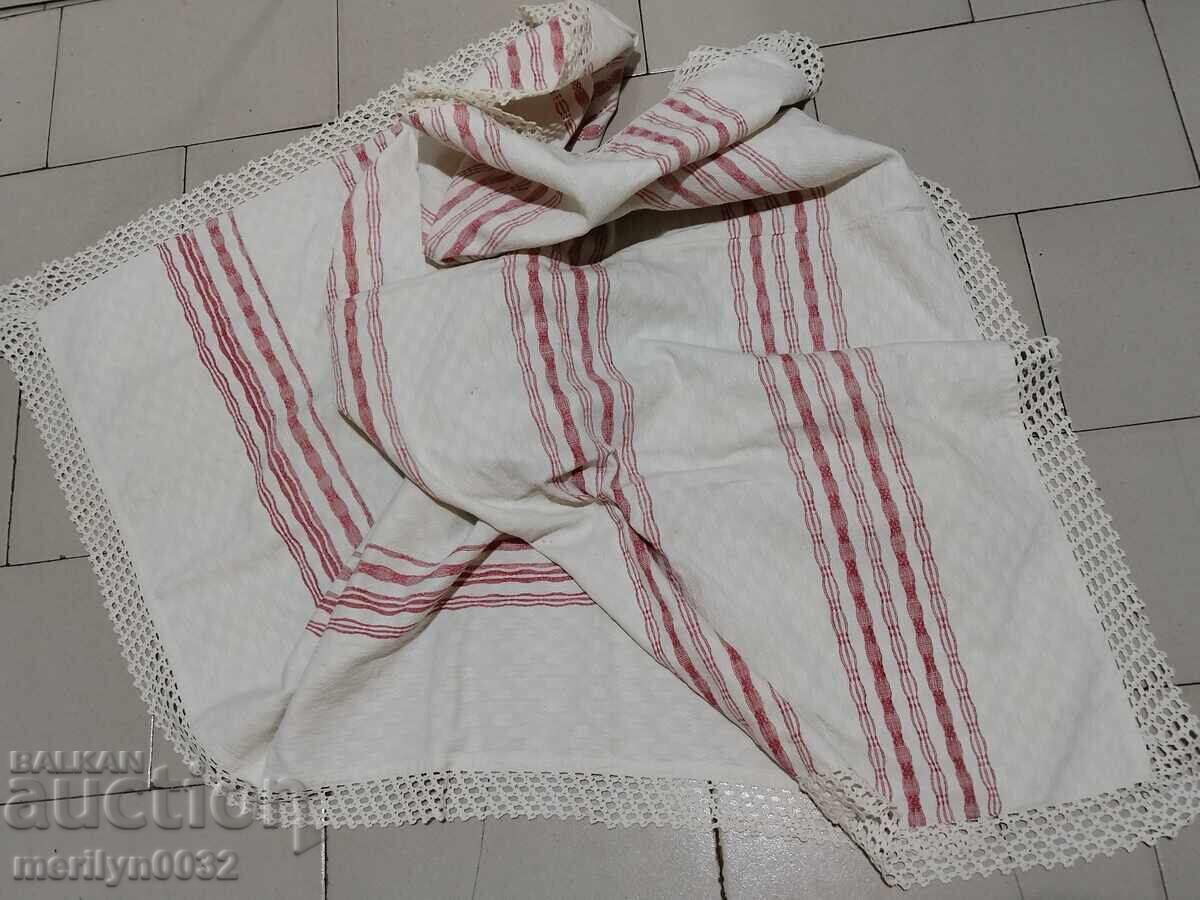 Cearșaf de pat vintage țesut manual cu bordură de dantelă - 6