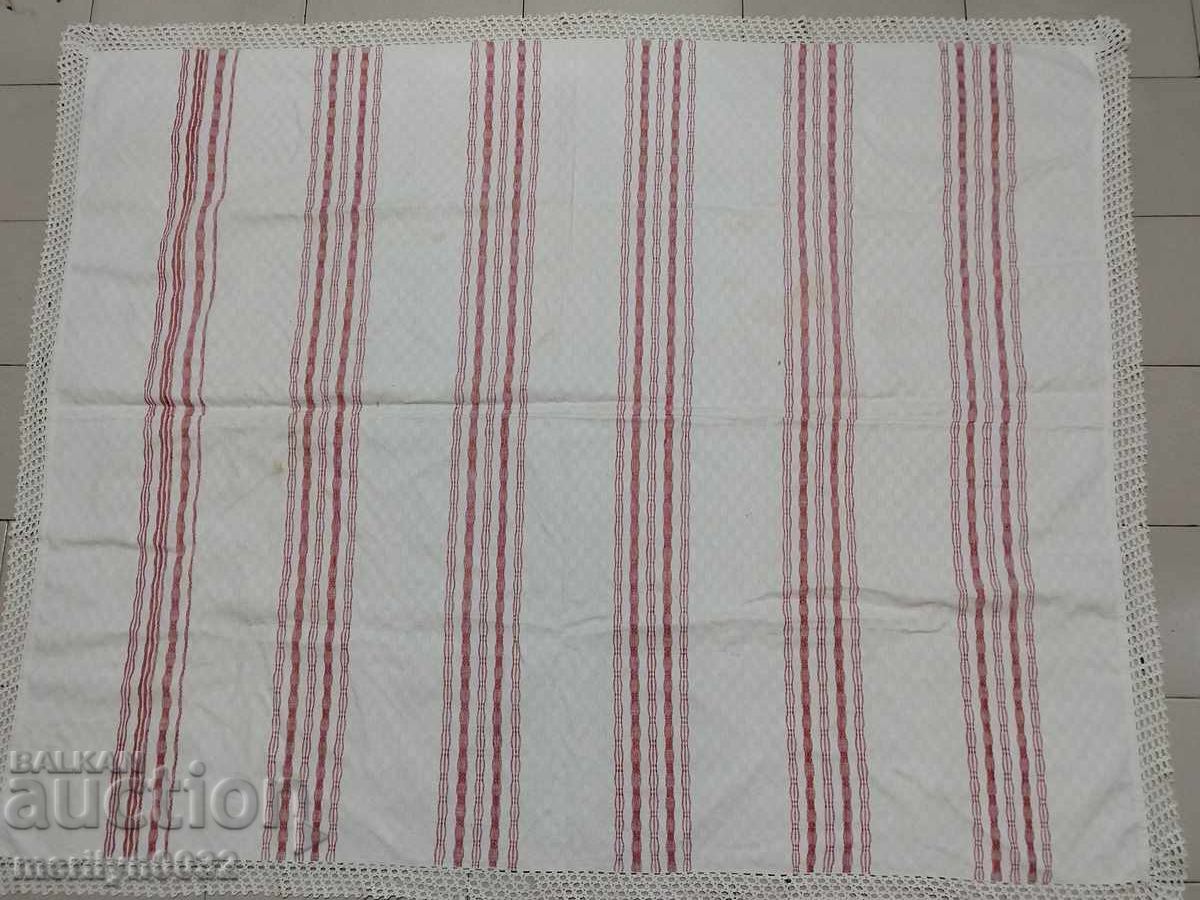 Cearșaf de pat vintage țesut manual cu bordură de dantelă - 7