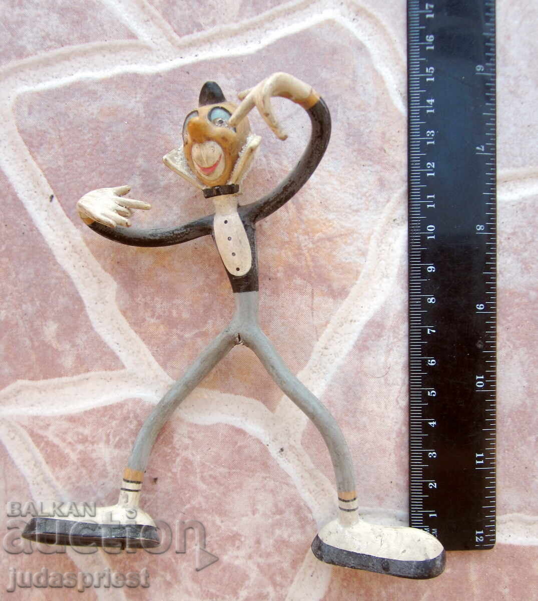 παλιό γερμανικό λαστιχένιο παιχνίδι με συρμάτινο κλόουν με τιμή € 10.00 | 19.56 BGN