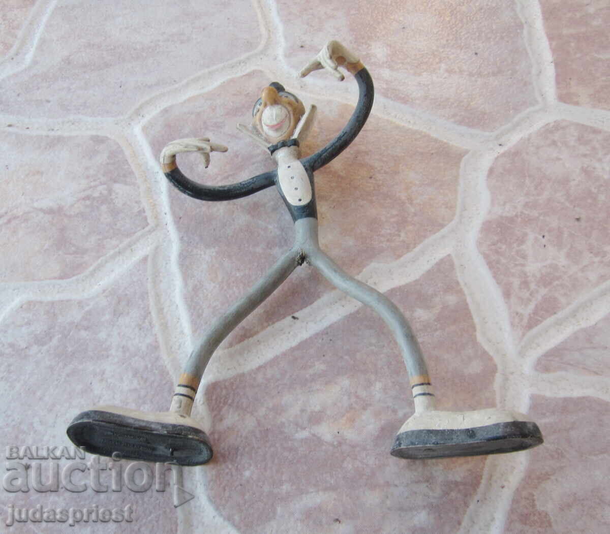 παλιό γερμανικό λαστιχένιο παιχνίδι με συρμάτινο κλόουν - 5