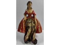 .PORCELAIN STATUETTE FIGURE WOMAN LADY WITH GREY DOG HEALTHY