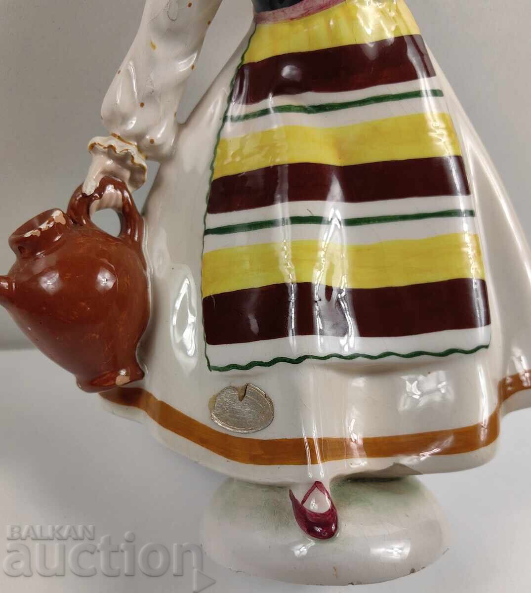 Auction  . PORCELAIN STATUETTE FIGURE WOMAN LADY WEARING STORM