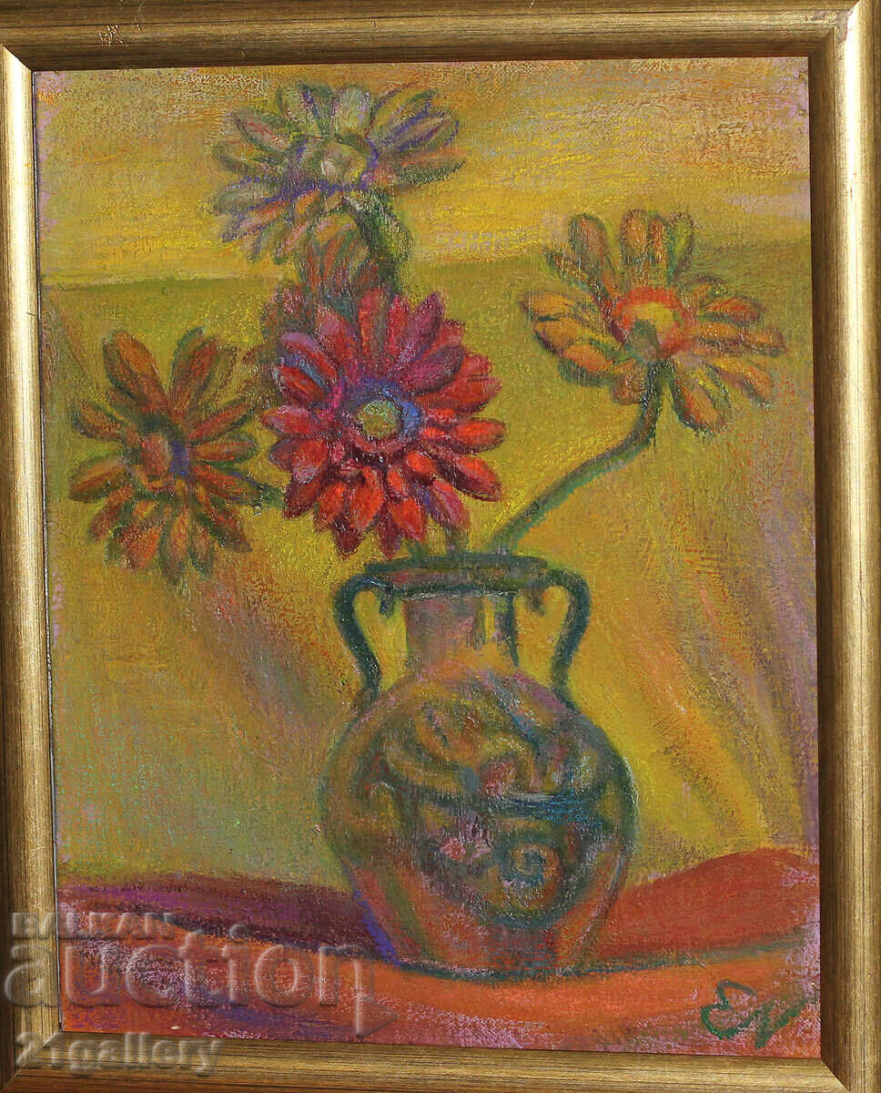 Still life vase with flowers, oil paints, signed