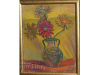 Still life vase with flowers, oil paints, signed