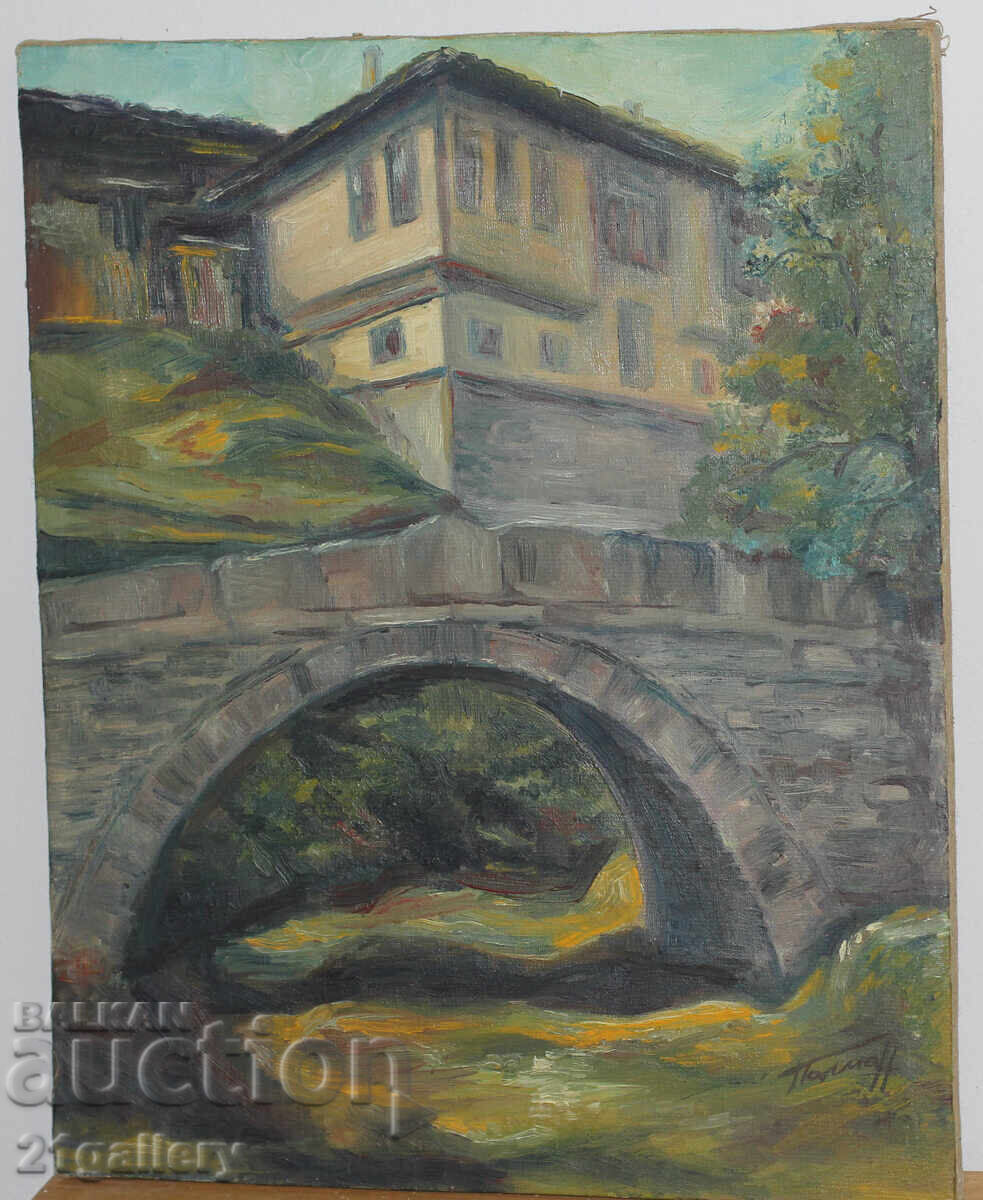 Auction Oil painting Cityscape with bridge Auction Oil painting Cityscape with bridge