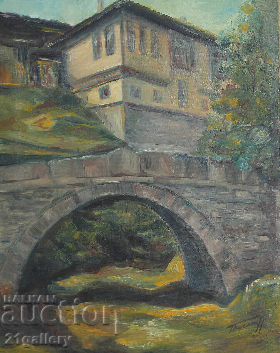 Oil painting Cityscape with bridge Oil painting Cityscape with bridge