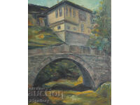 Oil painting Cityscape with bridge