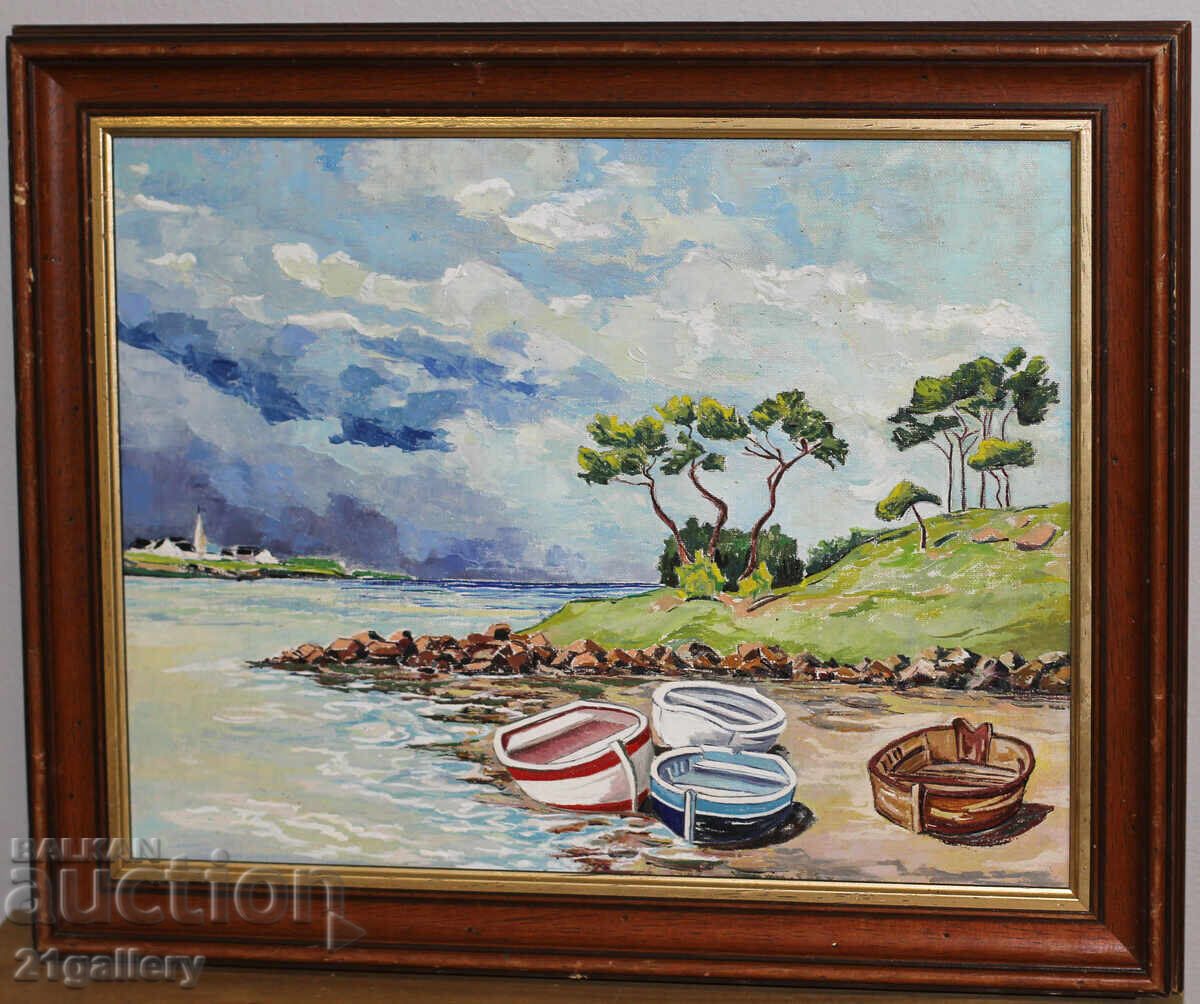 Auction Oil painting seascape with boats Auction Oil painting seascape with boats