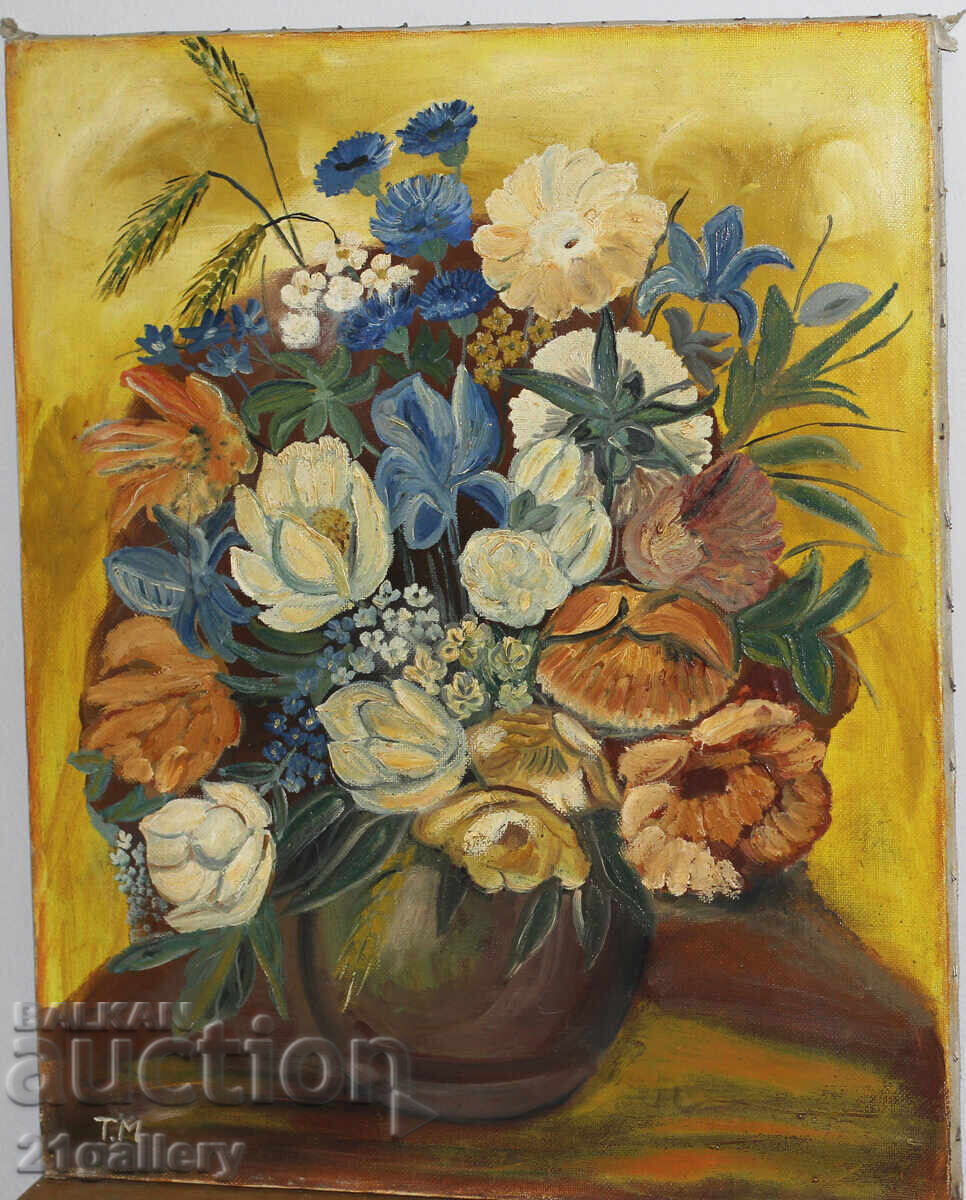 Auction Still life vase with flowers, oil paints, signed Auction Still life vase with flowers, oil paints, signed