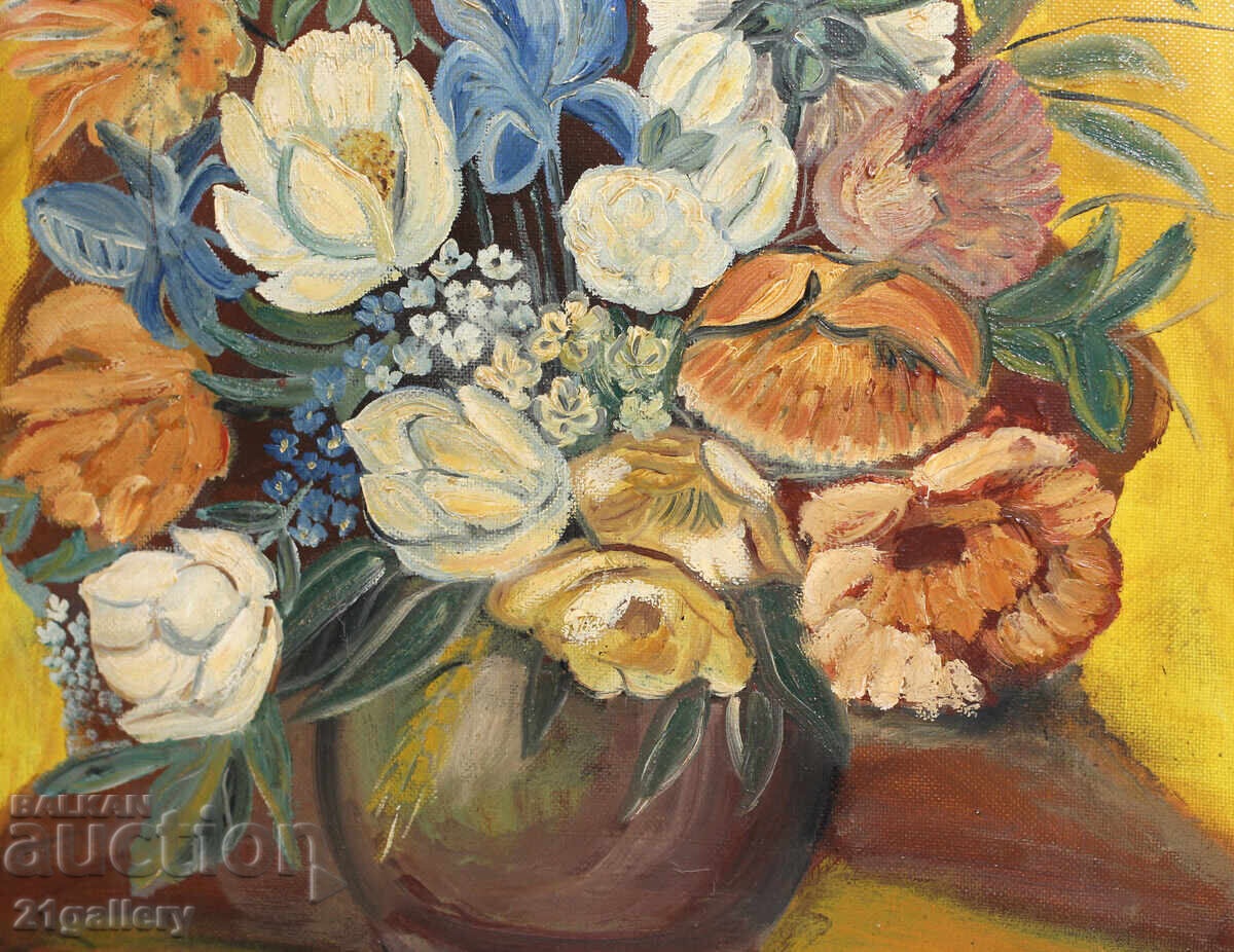 Still life vase with flowers, oil paints, signed - 6 Still life vase with flowers, oil paints, signed - 6