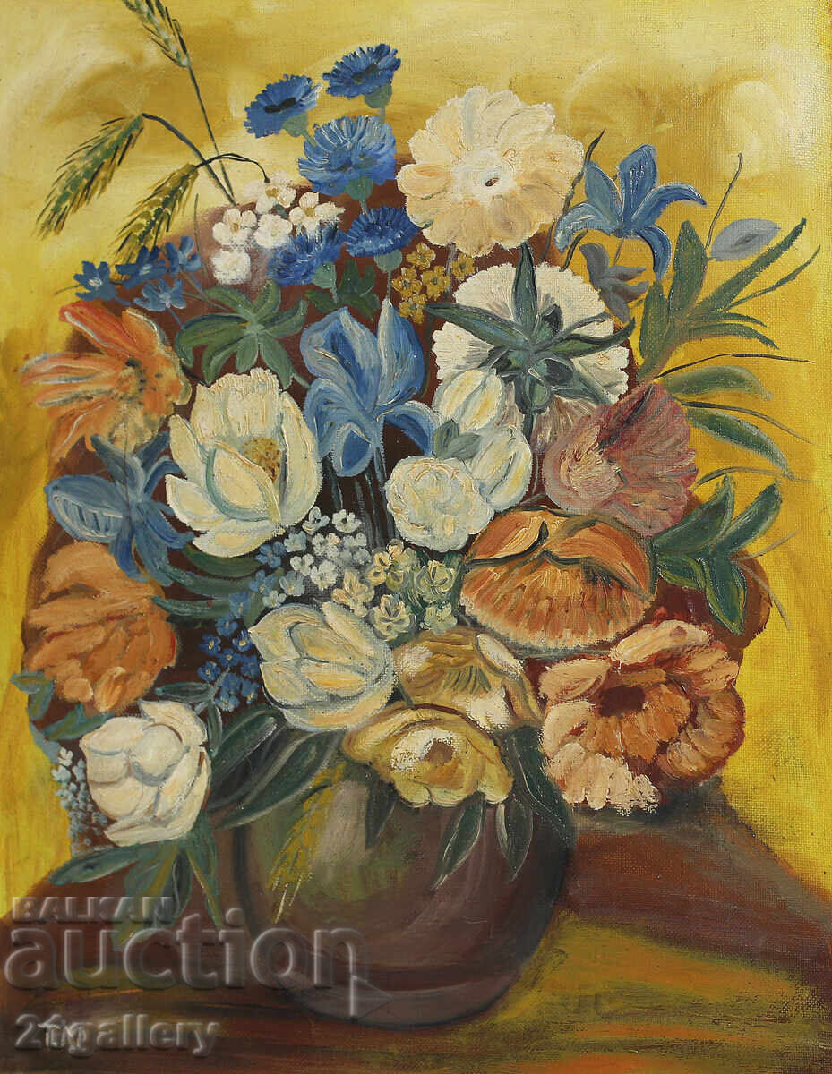 Still life vase with flowers, oil paints, signed