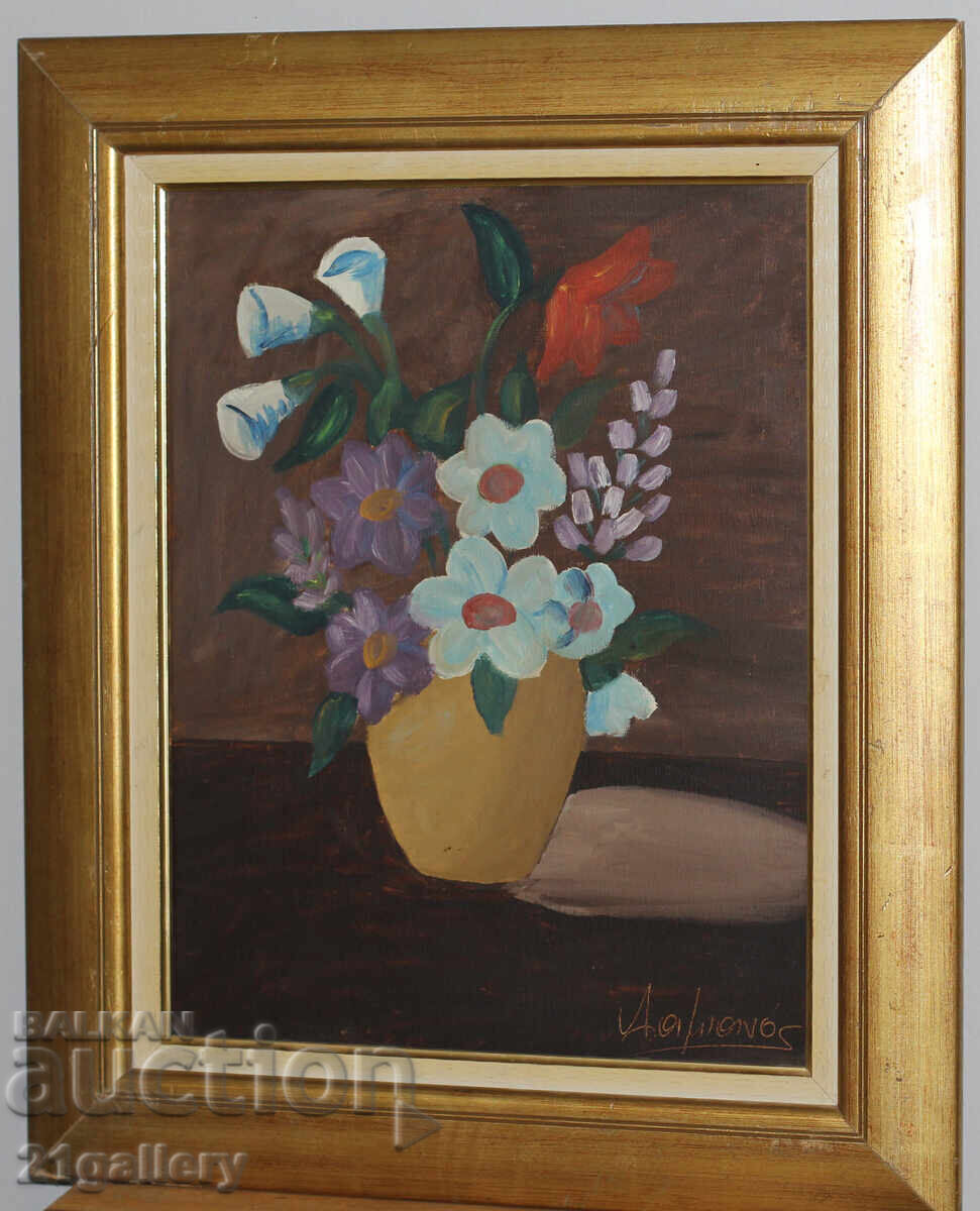 Auction Still life vase with flowers, oil paintings, signed / Italy Auction Still life vase with flowers, oil paintings, signed / Italy