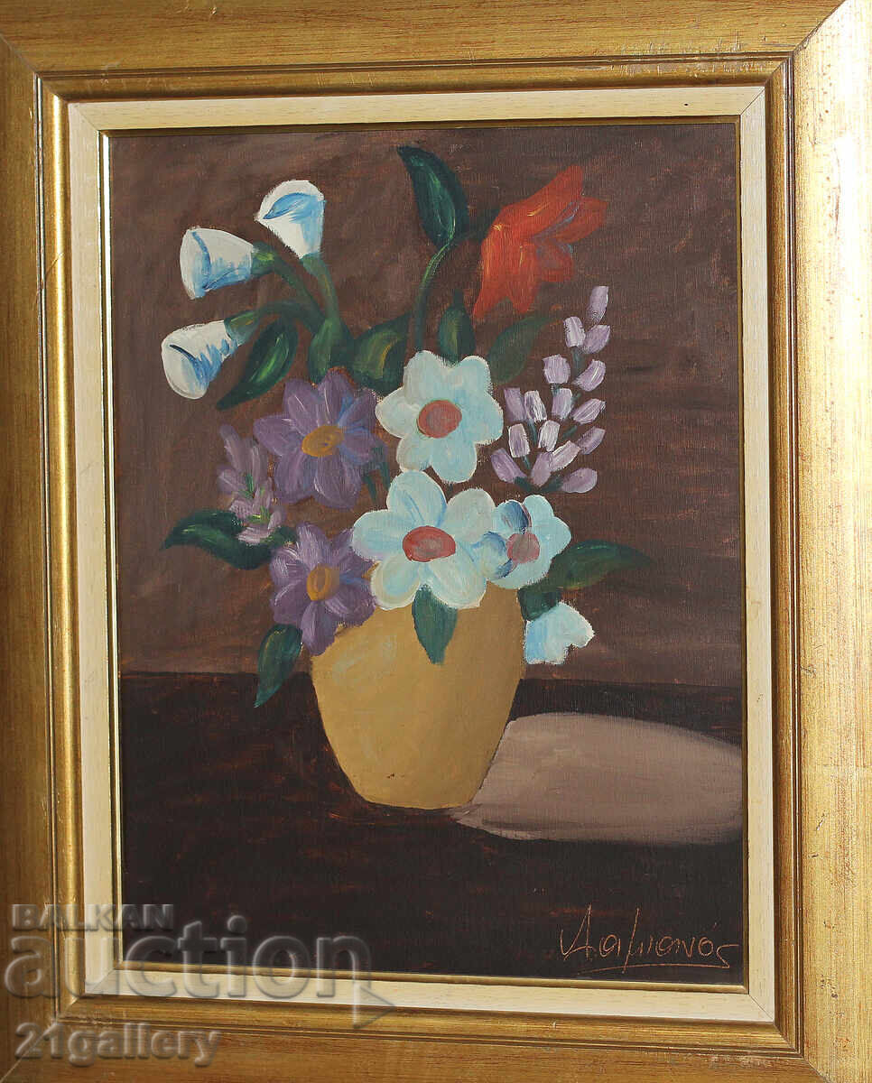Still life vase with flowers, oil paintings, signed / Italy Still life vase with flowers, oil paintings, signed / Italy