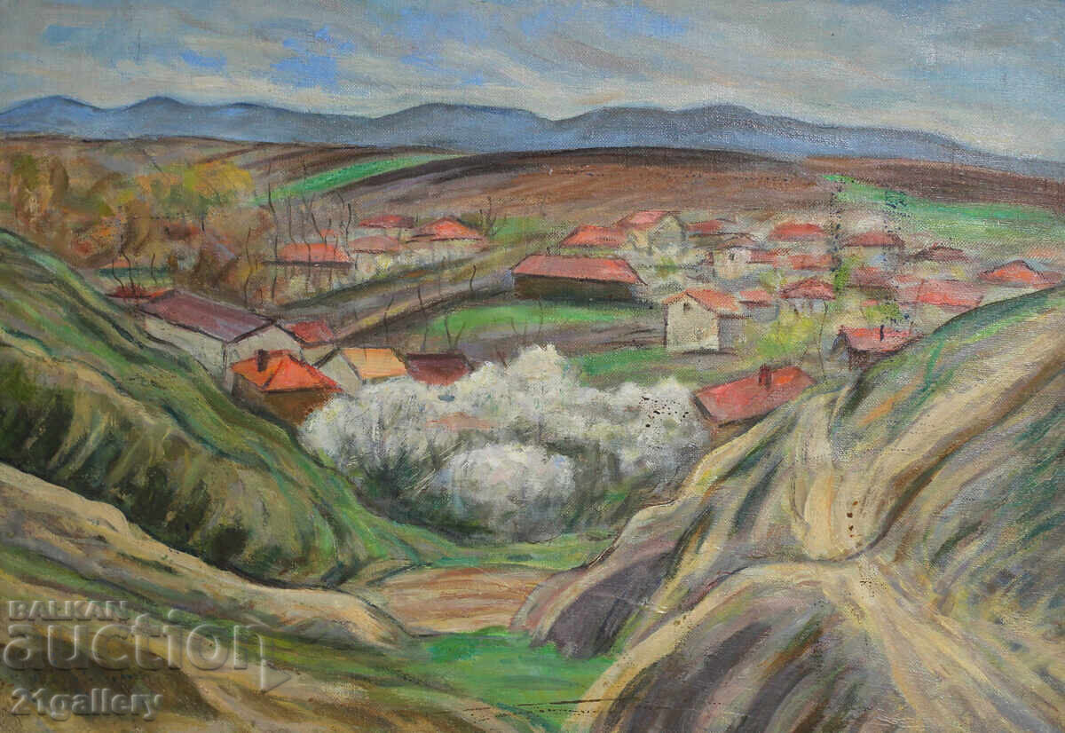 Αγροτικό τοπίο με σπίτια, παλιά ελαιογραφία με τιμή 600.00 BGN | € 306.78 Αγροτικό τοπίο με σπίτια, παλιά ελαιογραφία με τιμή 600.00 BGN | € 306.78