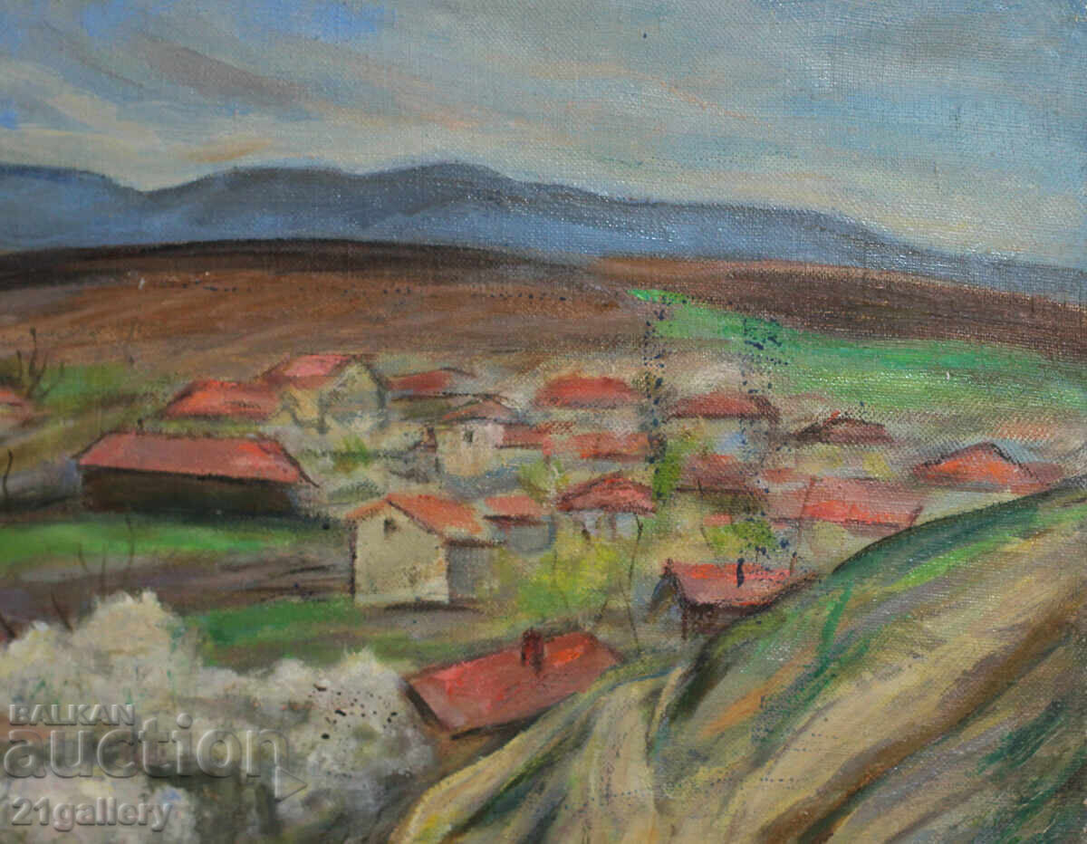 Αγροτικό τοπίο με σπίτια, παλιά ελαιογραφία - 6 Αγροτικό τοπίο με σπίτια, παλιά ελαιογραφία - 6