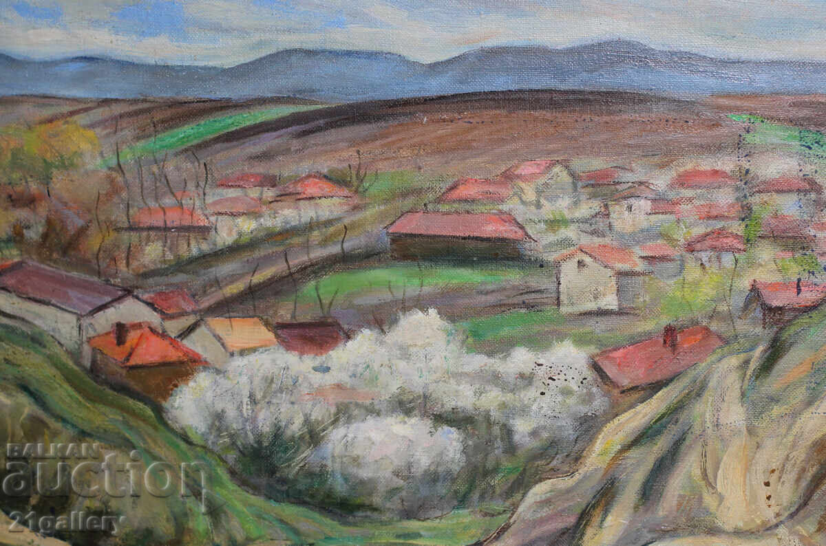 Αγροτικό τοπίο με σπίτια, παλιά ελαιογραφία - 7 Αγροτικό τοπίο με σπίτια, παλιά ελαιογραφία - 7