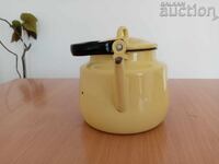 large retro vintage enameled cream teapot 50s