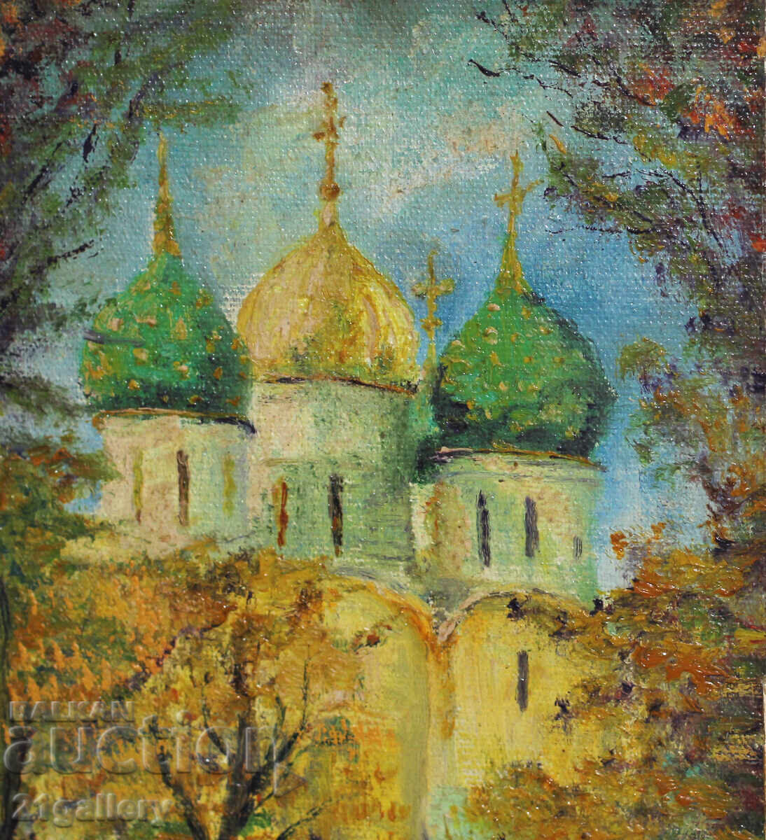Oil paintings / landscape church / signed - 5 Oil paintings / landscape church / signed - 5