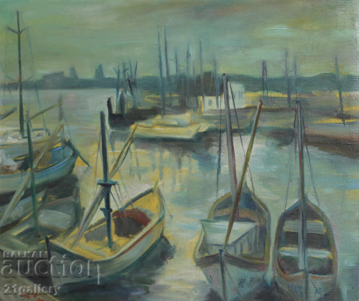 Oil paints / Landscape with boats / signed 1995. with price 500.00 BGN | € 255.65 Oil paints / Landscape with boats / signed 1995. with price 500.00 BGN | € 255.65