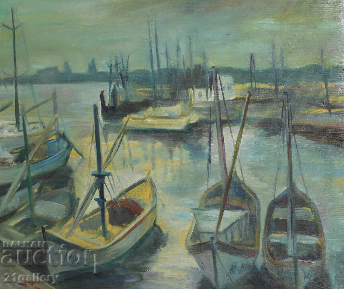 Auction Oil paints / Landscape with boats / signed 1995. Auction Oil paints / Landscape with boats / signed 1995.