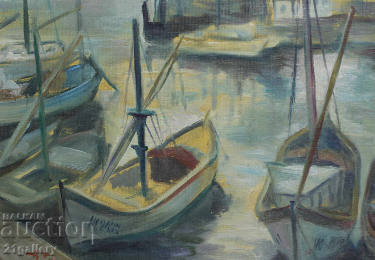 Delivery of Oil paints / Landscape with boats / signed 1995. Delivery of Oil paints / Landscape with boats / signed 1995.
