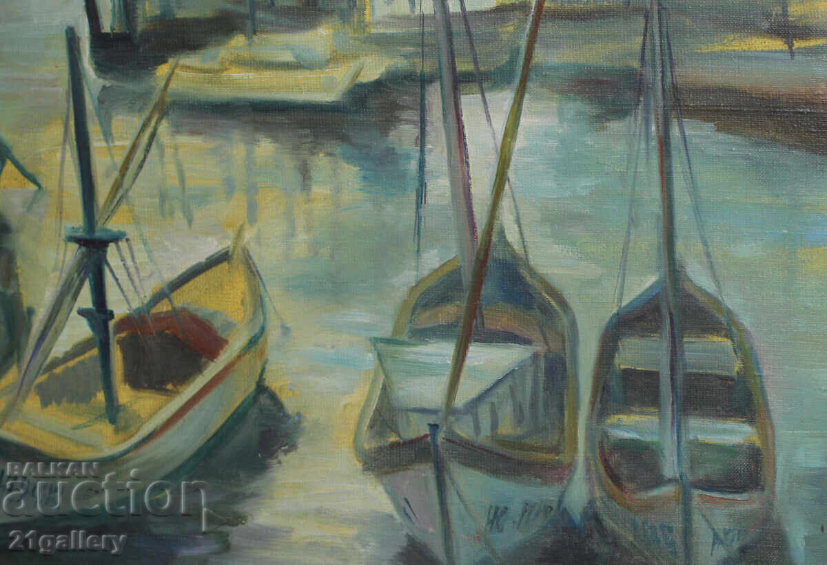 Oil paints / Landscape with boats / signed 1995. - 6 Oil paints / Landscape with boats / signed 1995. - 6