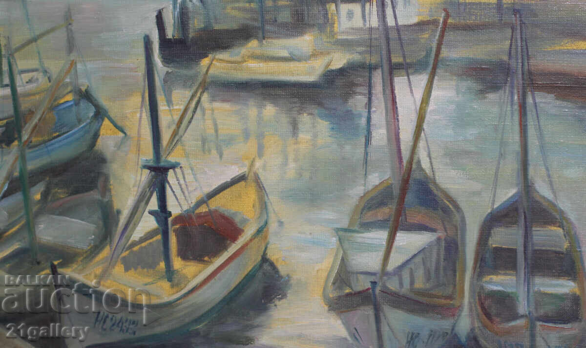 Oil paints / Landscape with boats / signed 1995. - 7 Oil paints / Landscape with boats / signed 1995. - 7