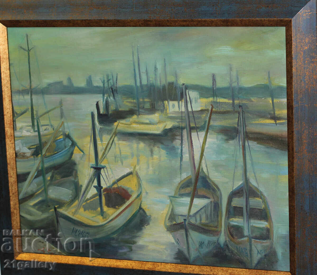 Oil paints / Landscape with boats / signed 1995. Oil paints / Landscape with boats / signed 1995.