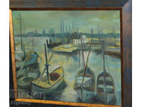 Oil paints / Landscape with boats / signed 1995.