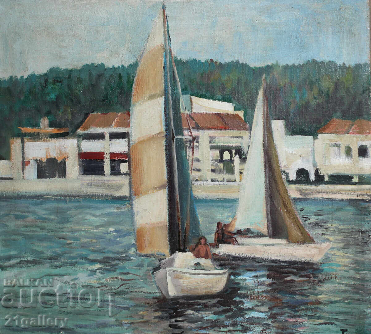 Oil paintings / Landscape with boats / signed with price 300.00 BGN | € 153.39 Oil paintings / Landscape with boats / signed with price 300.00 BGN | € 153.39
