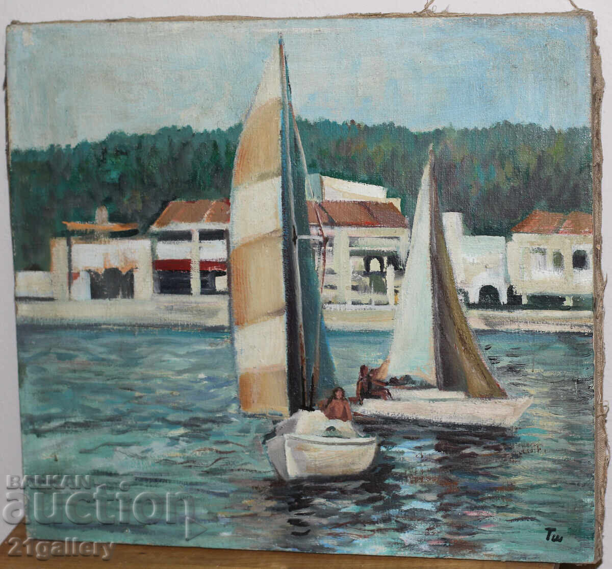 Auction Oil paintings / Landscape with boats / signed Auction Oil paintings / Landscape with boats / signed