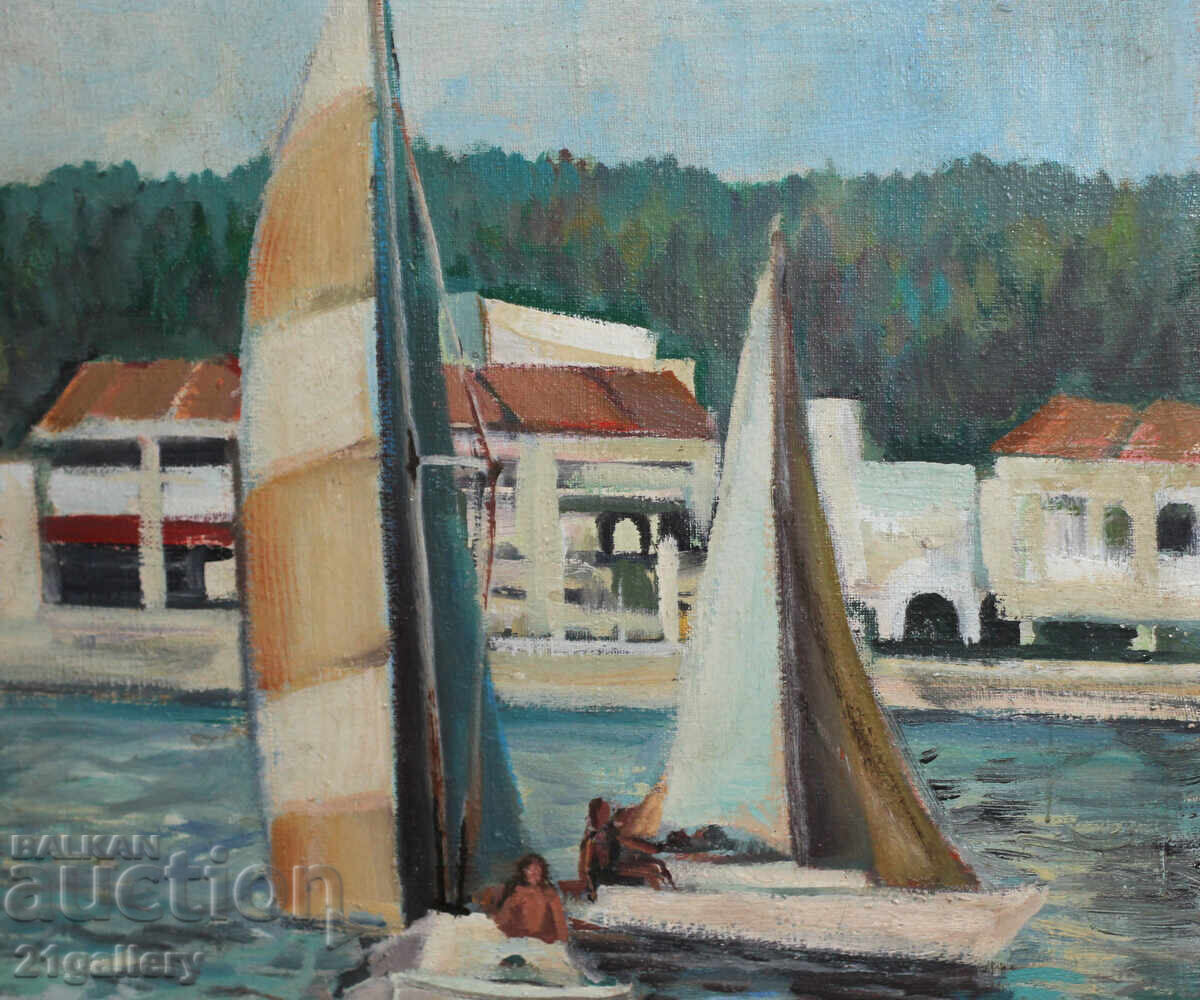 Oil paintings / Landscape with boats / signed - 5 Oil paintings / Landscape with boats / signed - 5
