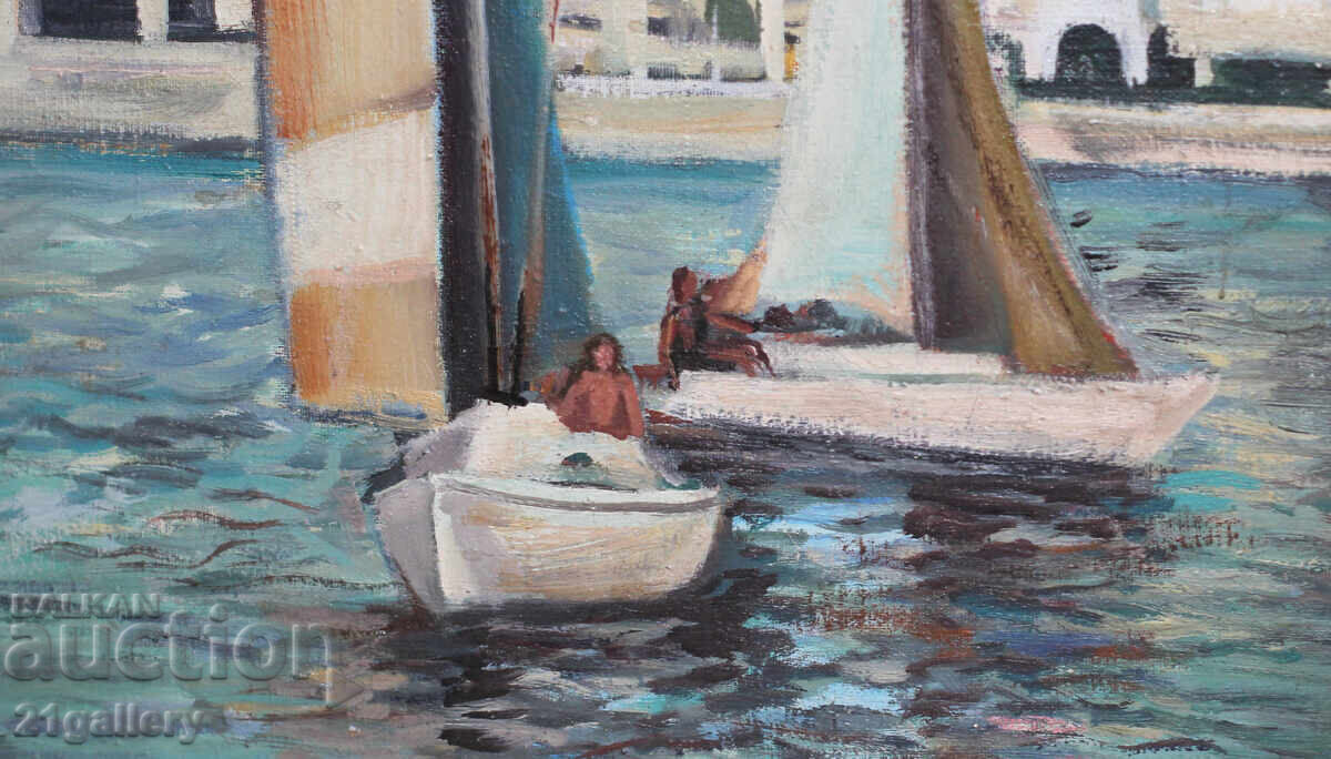 Oil paintings / Landscape with boats / signed - 6 Oil paintings / Landscape with boats / signed - 6