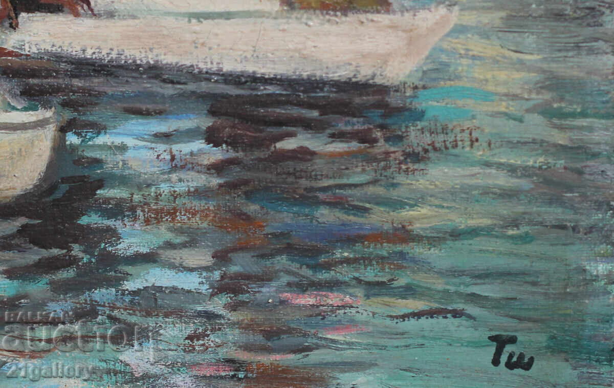 Oil paintings / Landscape with boats / signed - 7 Oil paintings / Landscape with boats / signed - 7