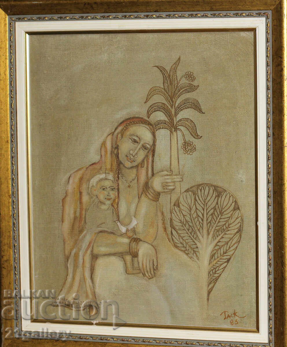 Auction Naivety, oil paints, signed 1983. Auction Naivety, oil paints, signed 1983.