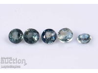 5 pieces blue-green sapphire 0.59ct 2.6mm round cut No. 5