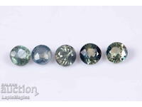 5 pieces blue-green sapphire 0.65ct 2.6mm round cut No.8