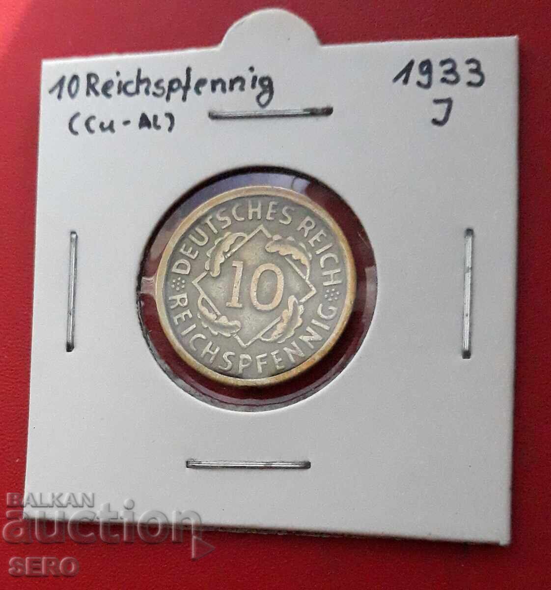 Germany-10 Pfennig 1933 J-Hamburg-rare