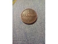 1 pfennig 1852 Hanover Germany rare