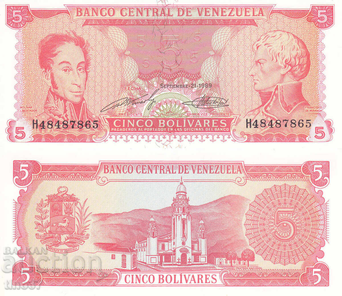 tino37- VENEZUELA - 5 BOLIVARA - 1989 - UNC