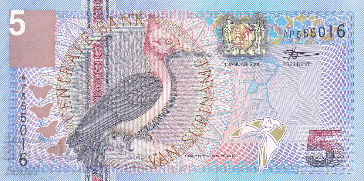 tino37- SURINAME - 5 GUILDENS - 2000 - UNC with price 7.50 BGN | € 3.83 tino37- SURINAME - 5 GUILDENS - 2000 - UNC with price 7.50 BGN | € 3.83