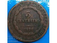 Sardinia 3 centesimi 1826 Italy Carlo Felice 5.49g