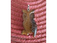 Tiger's Eye Owl Pendant with Silver Holder