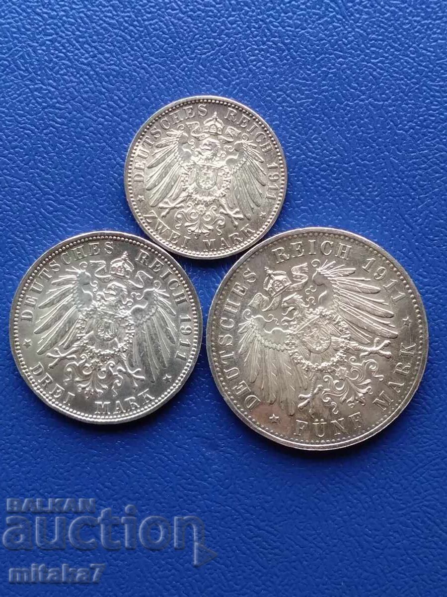 Set of silver coins 2, 3 and 5 marks 1911, Germany - 5 Set of silver coins 2, 3 and 5 marks 1911, Germany - 5