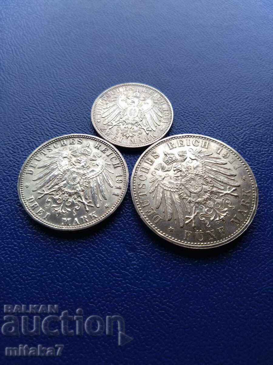 Set of silver coins 2, 3 and 5 marks 1911, Germany - 6 Set of silver coins 2, 3 and 5 marks 1911, Germany - 6