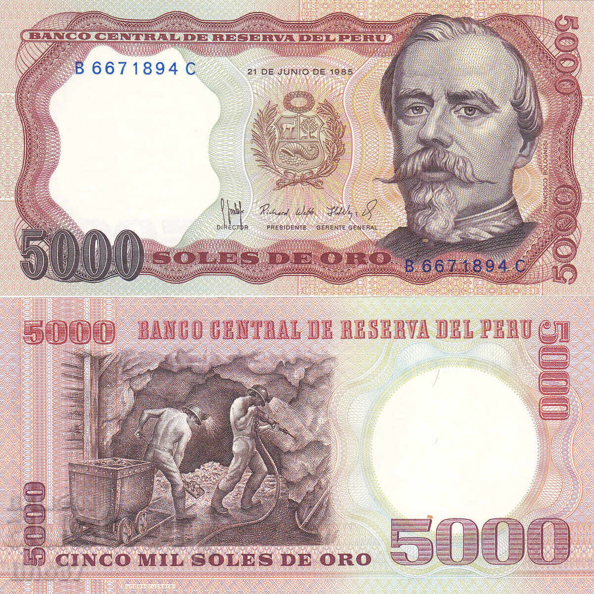 tino37- PERU - 5000 SOLES DE ORO - 1985 - UNC