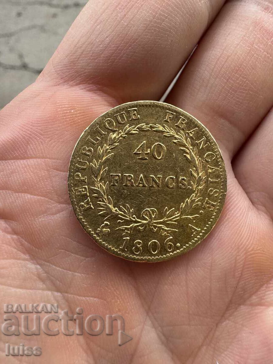 Monedă de aur Franța 40 de franci 1806A Napoleon I