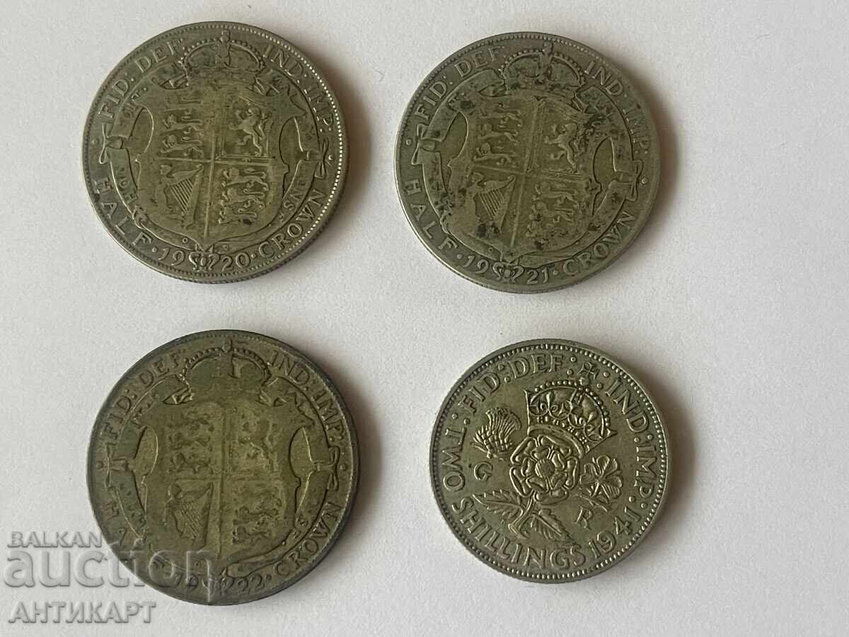 England 4 silver English coins silver 3 half crown + 1