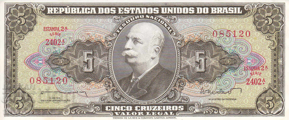 tino37- BRAZIL - 5 CRUZEIROS - 1962/64 - UNC with price 4.30 BGN | € 2.20 tino37- BRAZIL - 5 CRUZEIROS - 1962/64 - UNC with price 4.30 BGN | € 2.20
