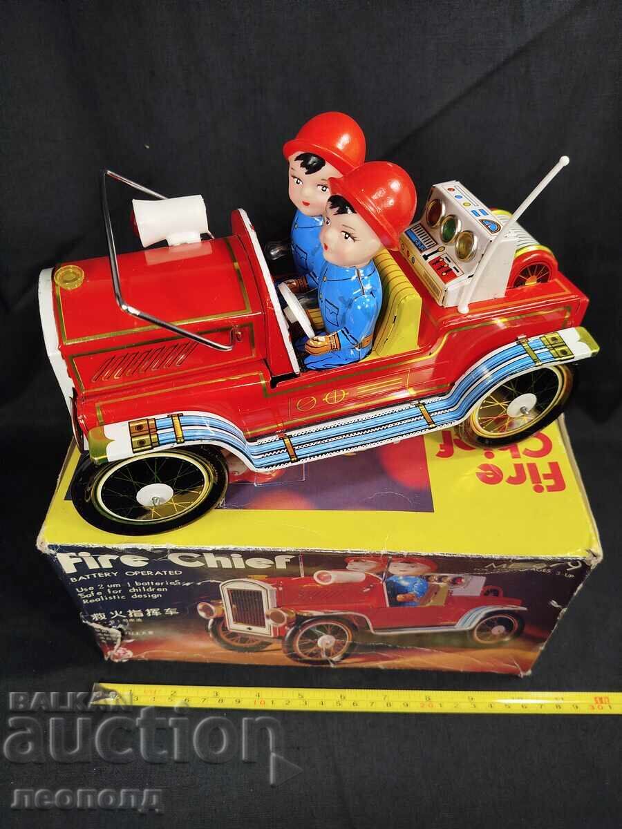 OLD RETRO SOC CHINA TIN TOY FIRE ENGINE - 5